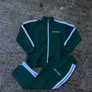 Palm Angels Dark Green Tracksuit with White Accents